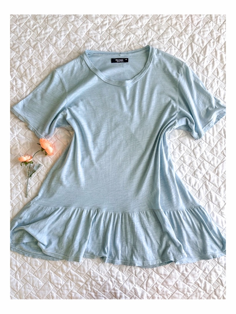 Michael Lauren Blue Short Sleeve Top Size XS Cotton Ruffle Hem